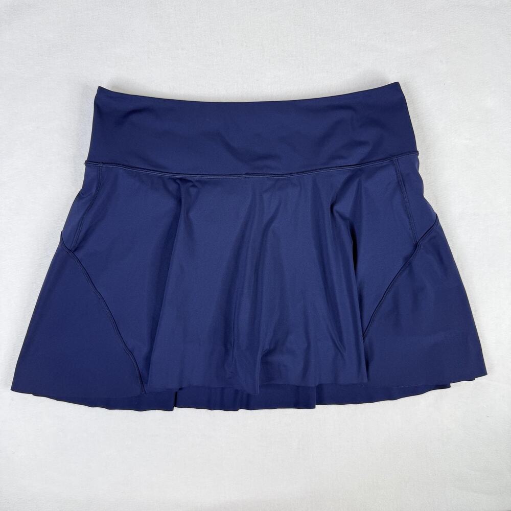 Athleta Ace Tennis Skort Large Blue 15.5" Built-In Shorts Athletic Skirt Womens
